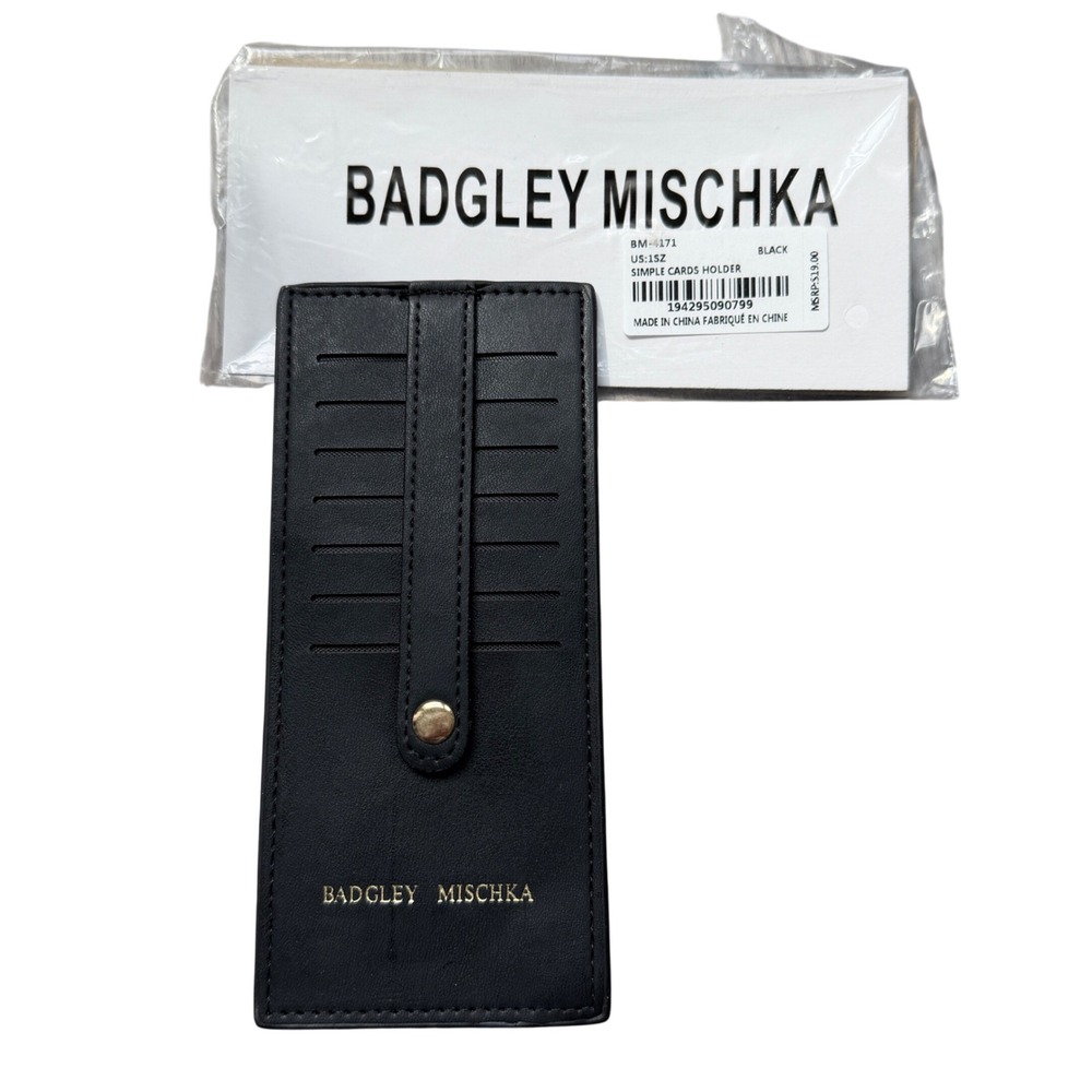 Badgley Mischka Simple Card Holder Black Slim Snap Close Credit Cards Accessory